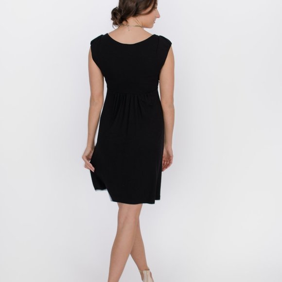 Dark bamboo rayon dress knee length cap sleeves - Picture 2 of 3